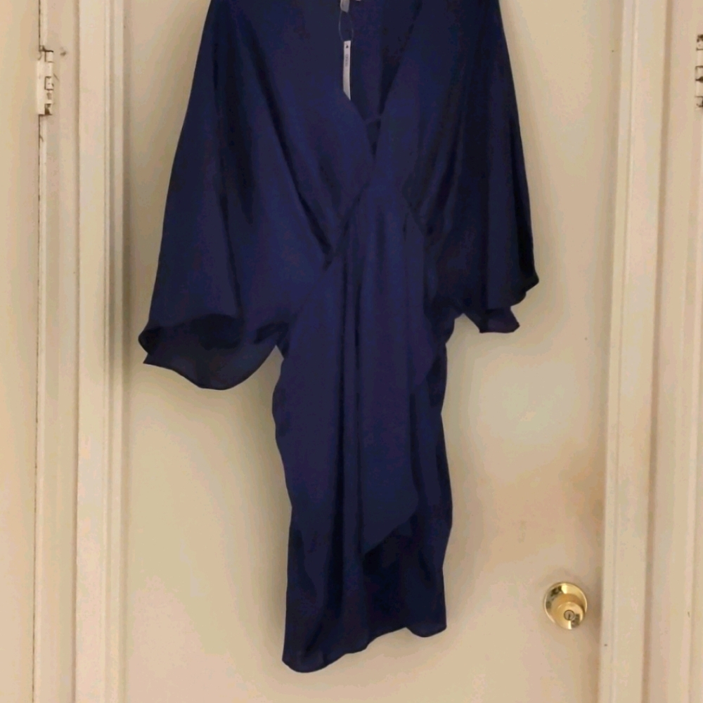 Never worn Satin dark blue kimono sleeve dress